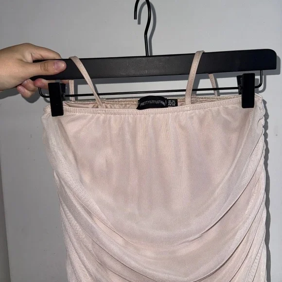 Pretty Little Thing Elegant Cream Ruched Spaghetti Strap Dress - Picture 5 of 5